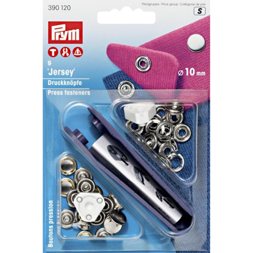 Nähfrei-Druckknöpfe mit Werkzeug Jersey 10 mm silberfarbig 9 St