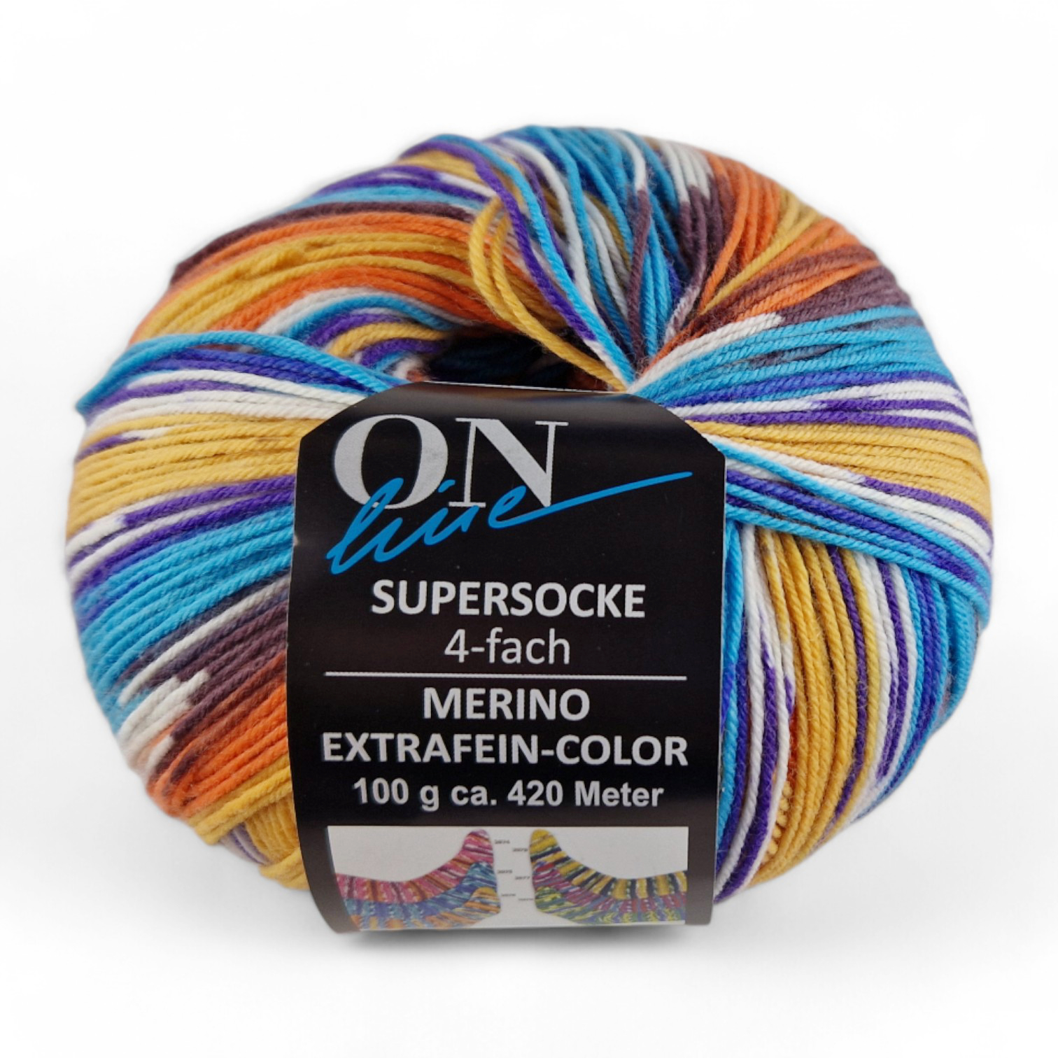 Supersocke Merino Extrafein Sort. 345 Color 4-fach von ONline
