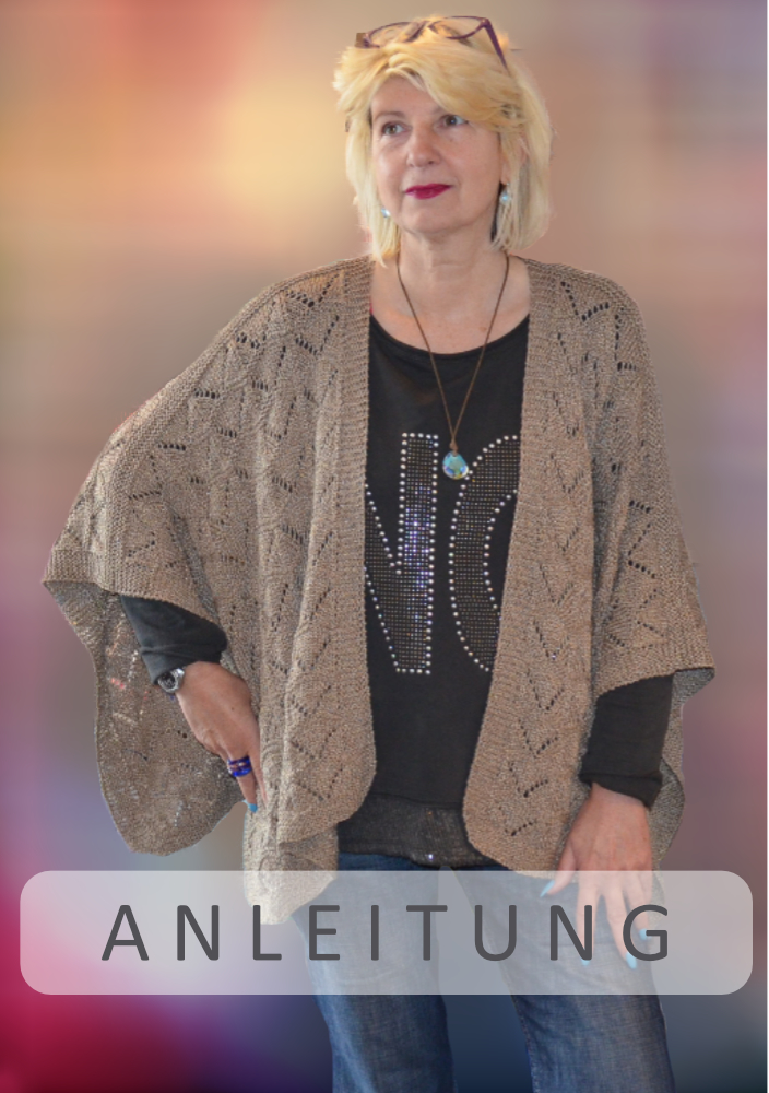 Offener Sommer-Poncho mit Ajourmuster