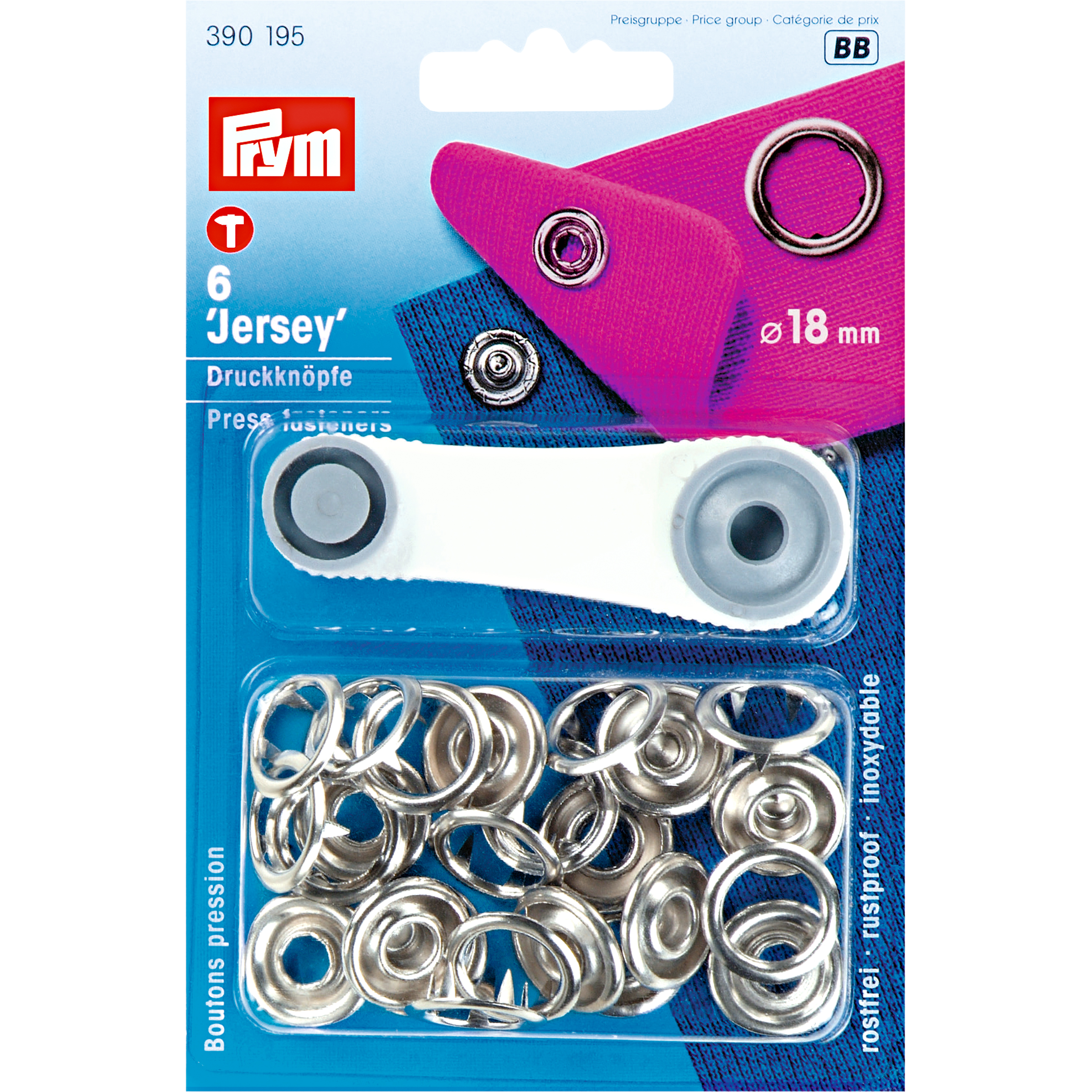 Nähfrei-Druckknöpfe mit Werkzeug Jersey 18 mm silberfarbig 6 St