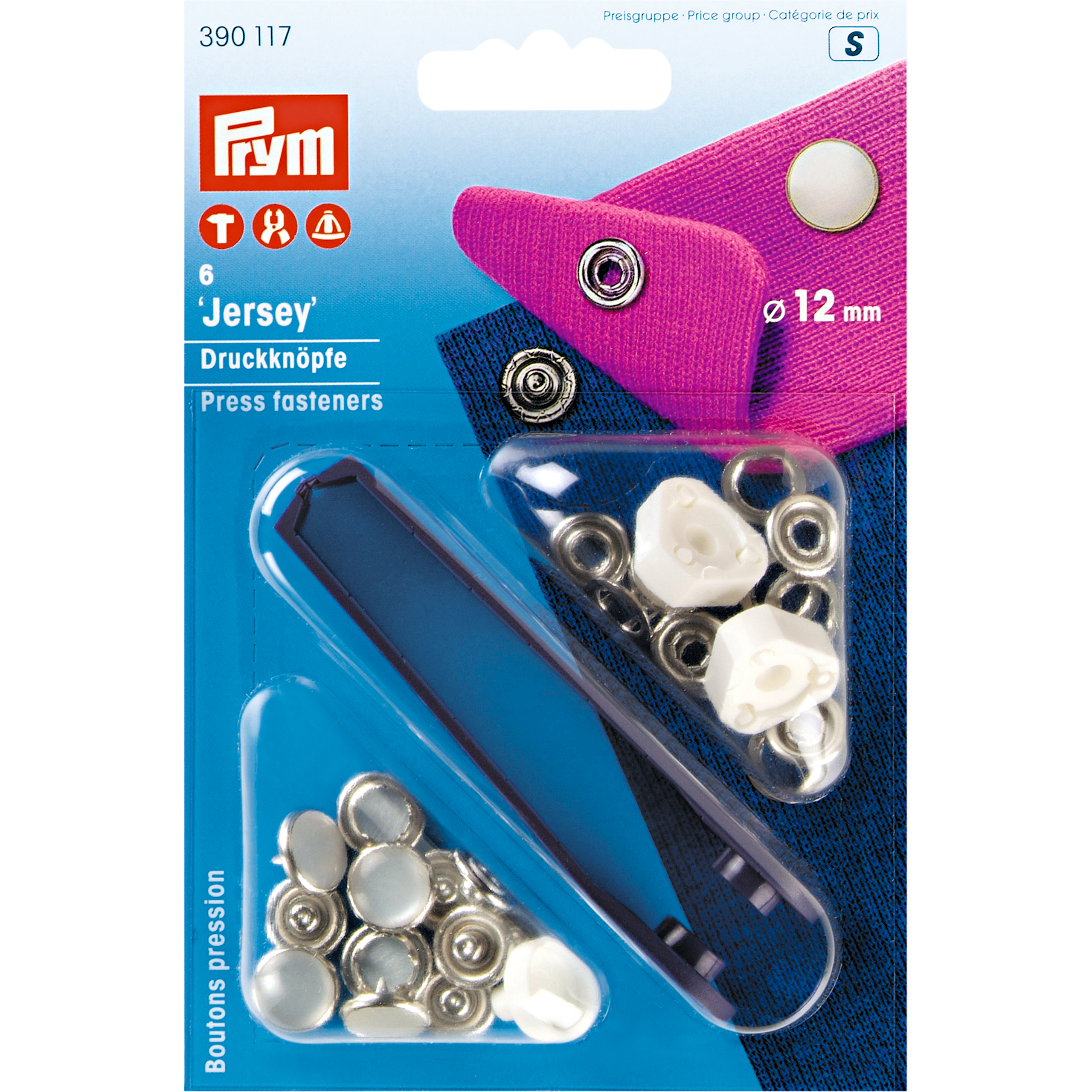 Nähfrei-Druckknöpfe mit Werkzeug Jersey 12 mm perlmuttfarbig 6 St