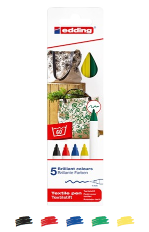 edding 4600 Textilstift 5er Set (Standardfarben)